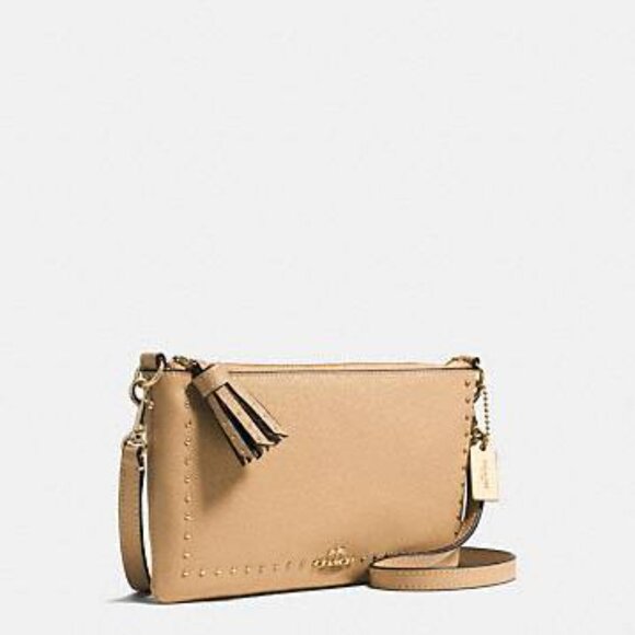 👜 Coach Edge Studs Herald Crossbody Bag | Tan Leather | Great Condition  Chic a - Picture 1 of 16